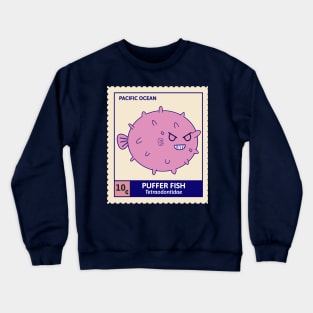 Kawaii Cute Menacing Pufferfish, Ocean Stamp Collection, Pufferfish Lover Crewneck Sweatshirt